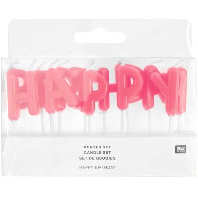 Kerzen - Happy Birthday, neon pink