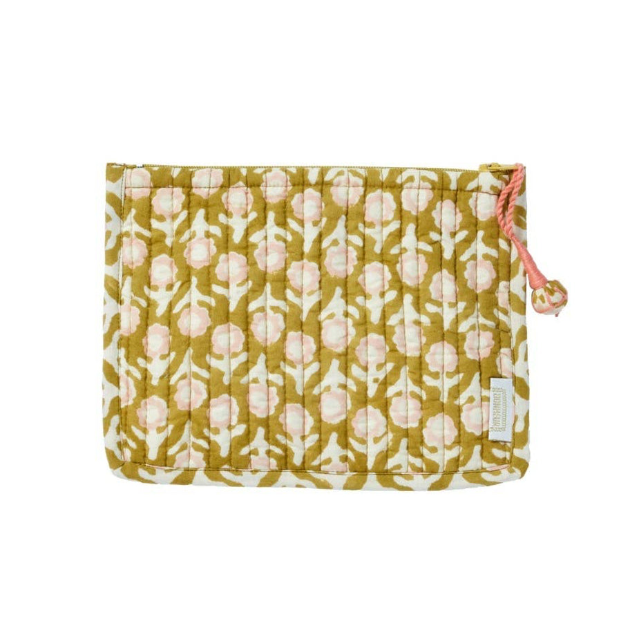 Kleine gesteppte Tasche -Blumen rosa/oliv