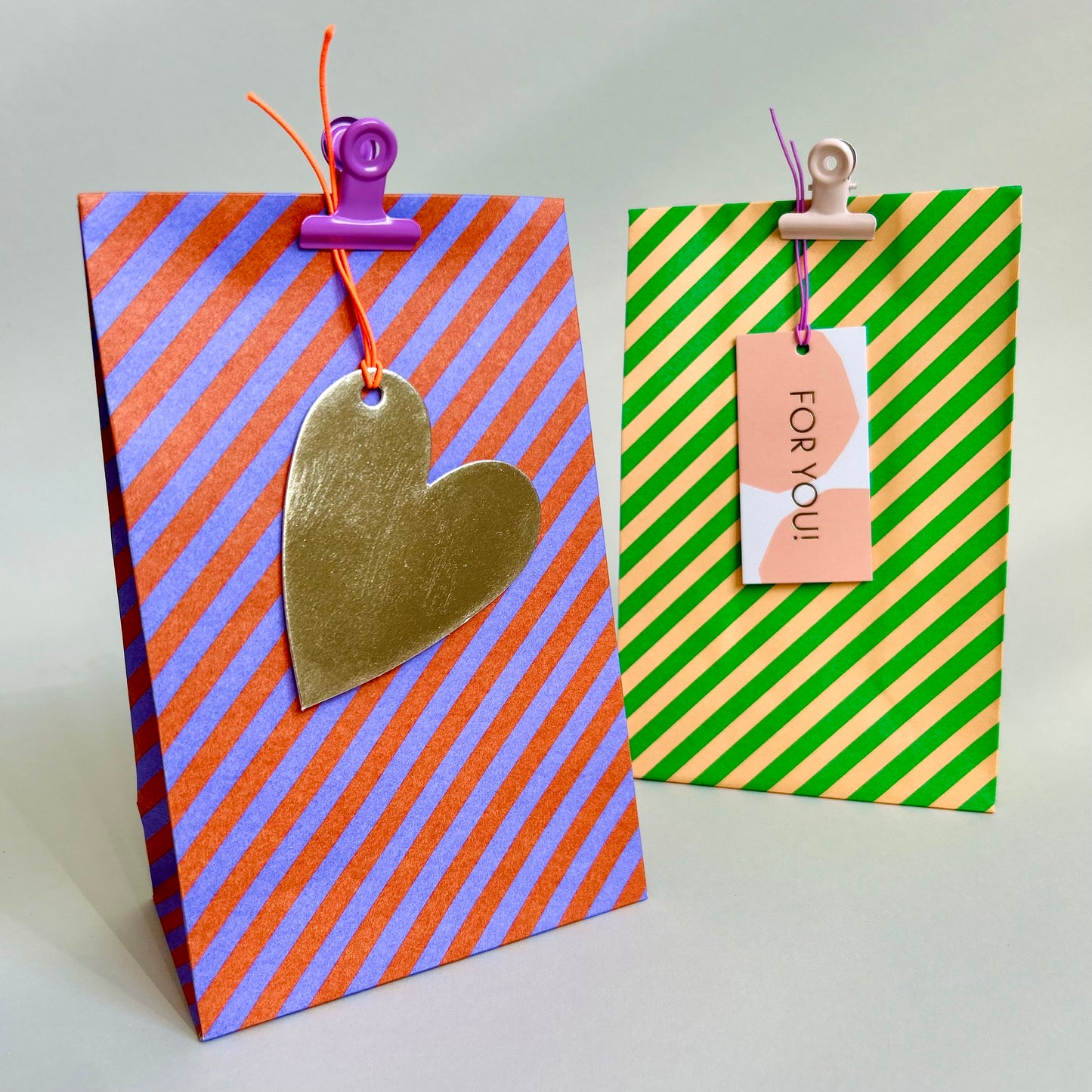 Blockbottombag - Streifen diagonal, peach/grün, diverse Größen