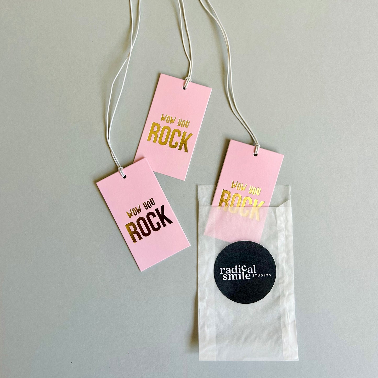 Geschenkanhänger - Wow you rock, rosa/gold