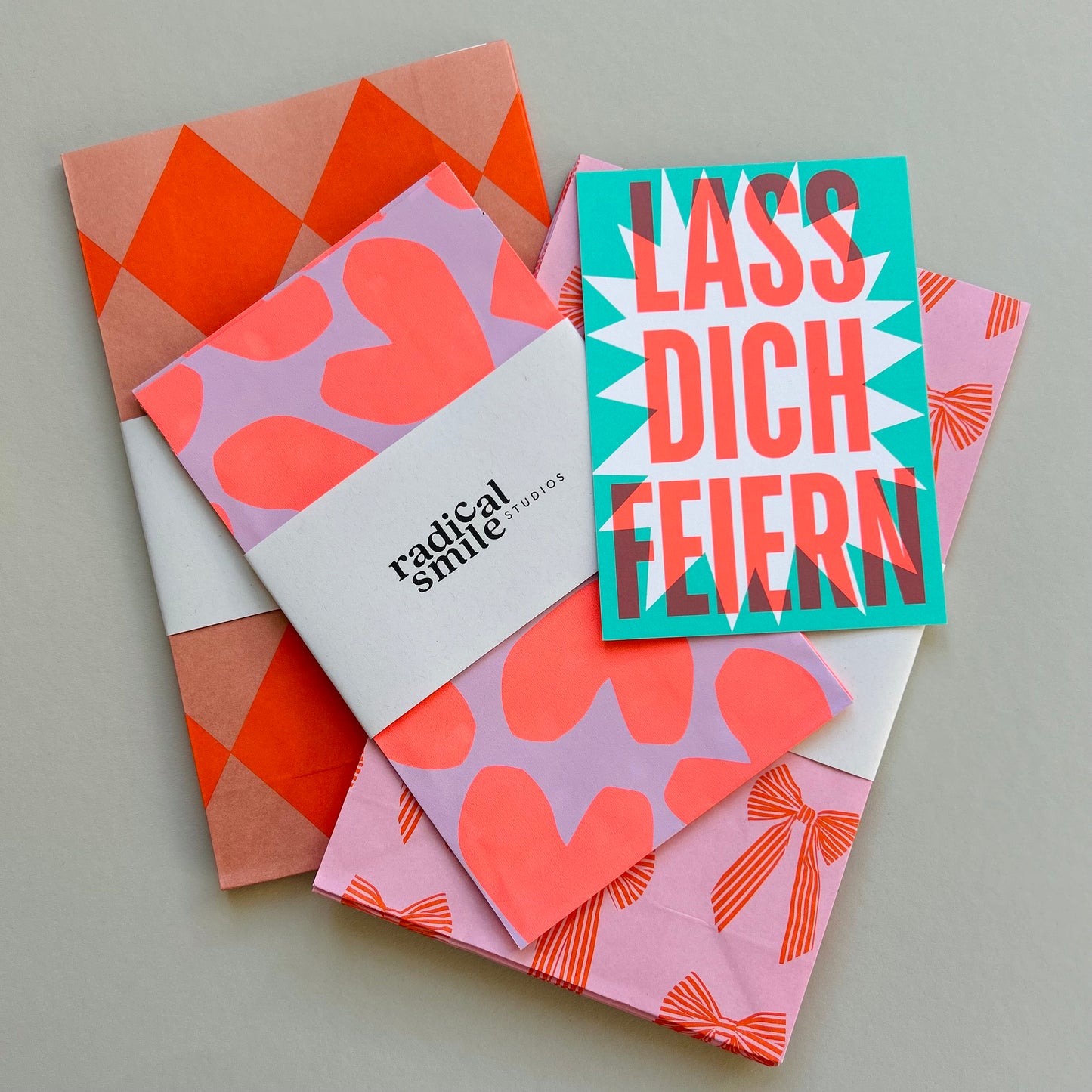Blockbottombag - Schleifen, rosa/orange, diverse Größen