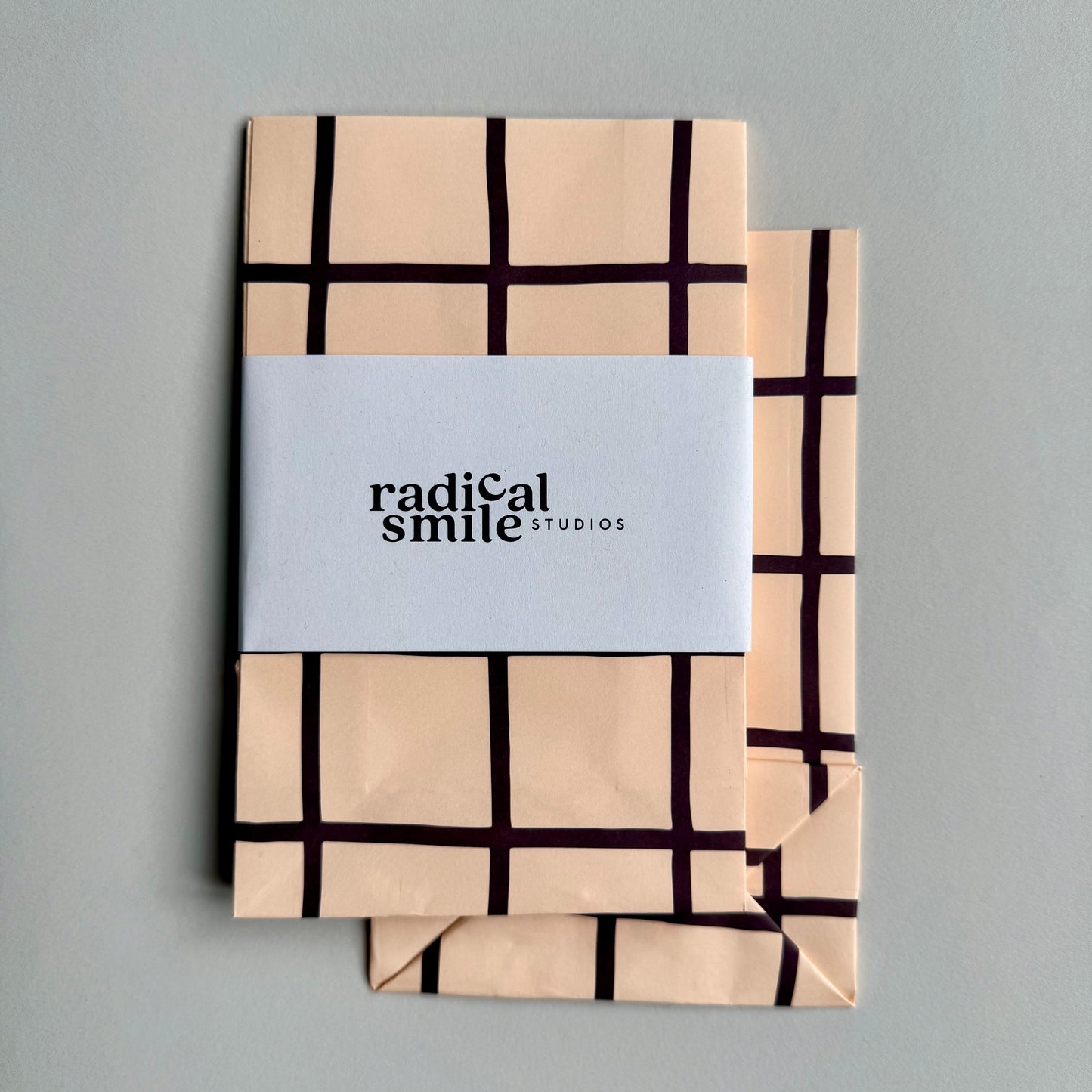 Blockbottombag - Gitter, apricot / dunkelbraun