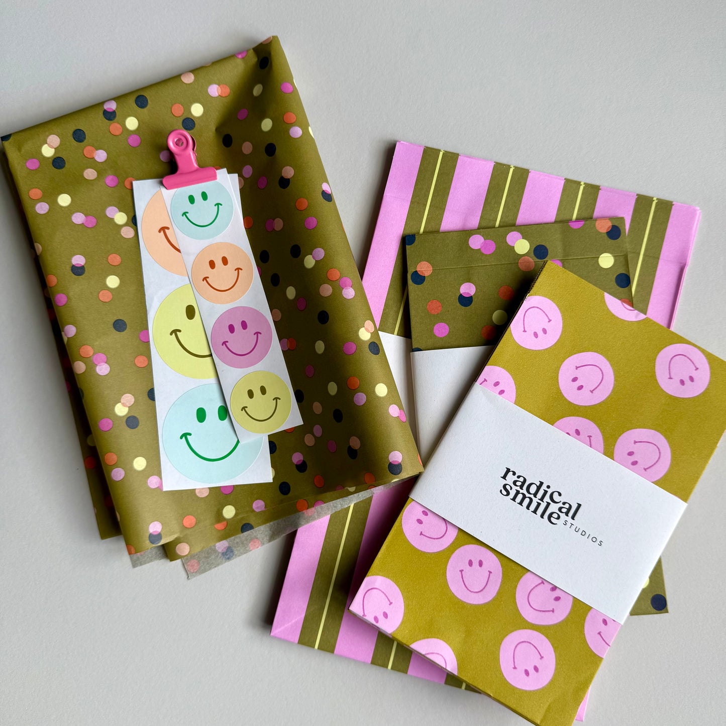 Flatbags - Smileys oliv / pink, diverse Größen