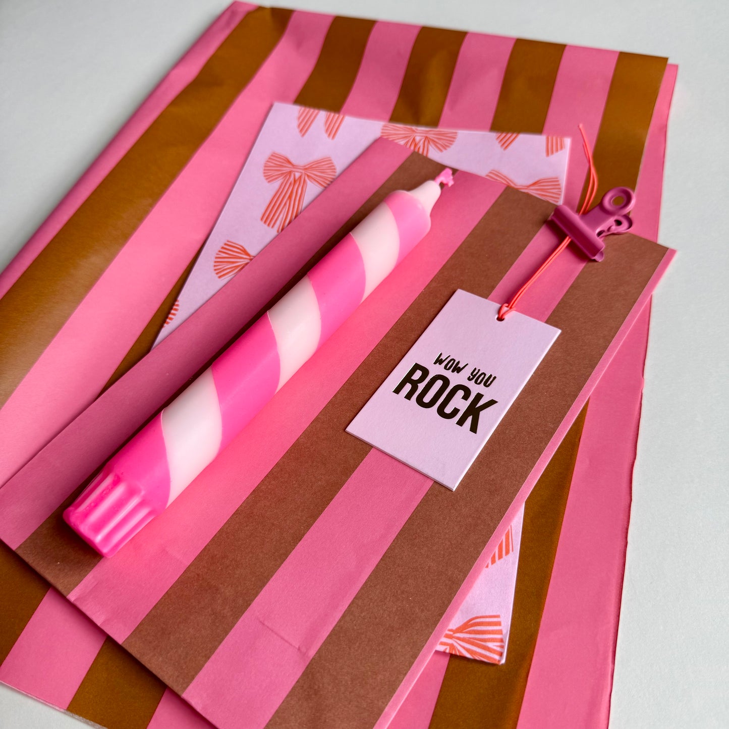 Seidenpapier - Blockstreifen, pink/cognac