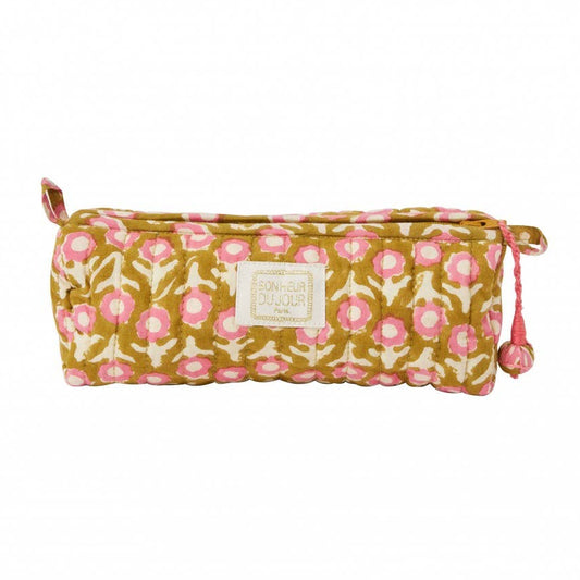 Federmäppchen - Blumenmuster oliv/rosa