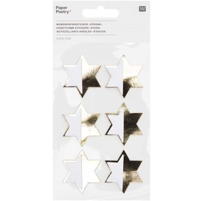 Wabenpapiersticker - Sterne, weiß/gold
