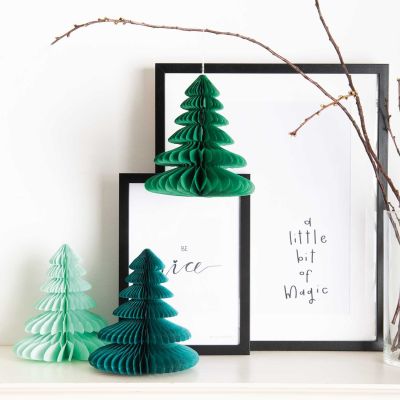 Weihnachtsbaum 3-er Set  - Wabenpapier, grün