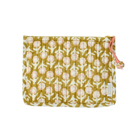 Kleine gesteppte Tasche -Blumen rosa/oliv