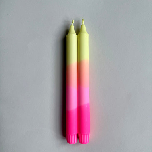 Kerze - dip dye,  hellgelb/rosé/neon pink