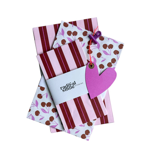 Blockbottombag - Streifen, rosé/cognac/pink