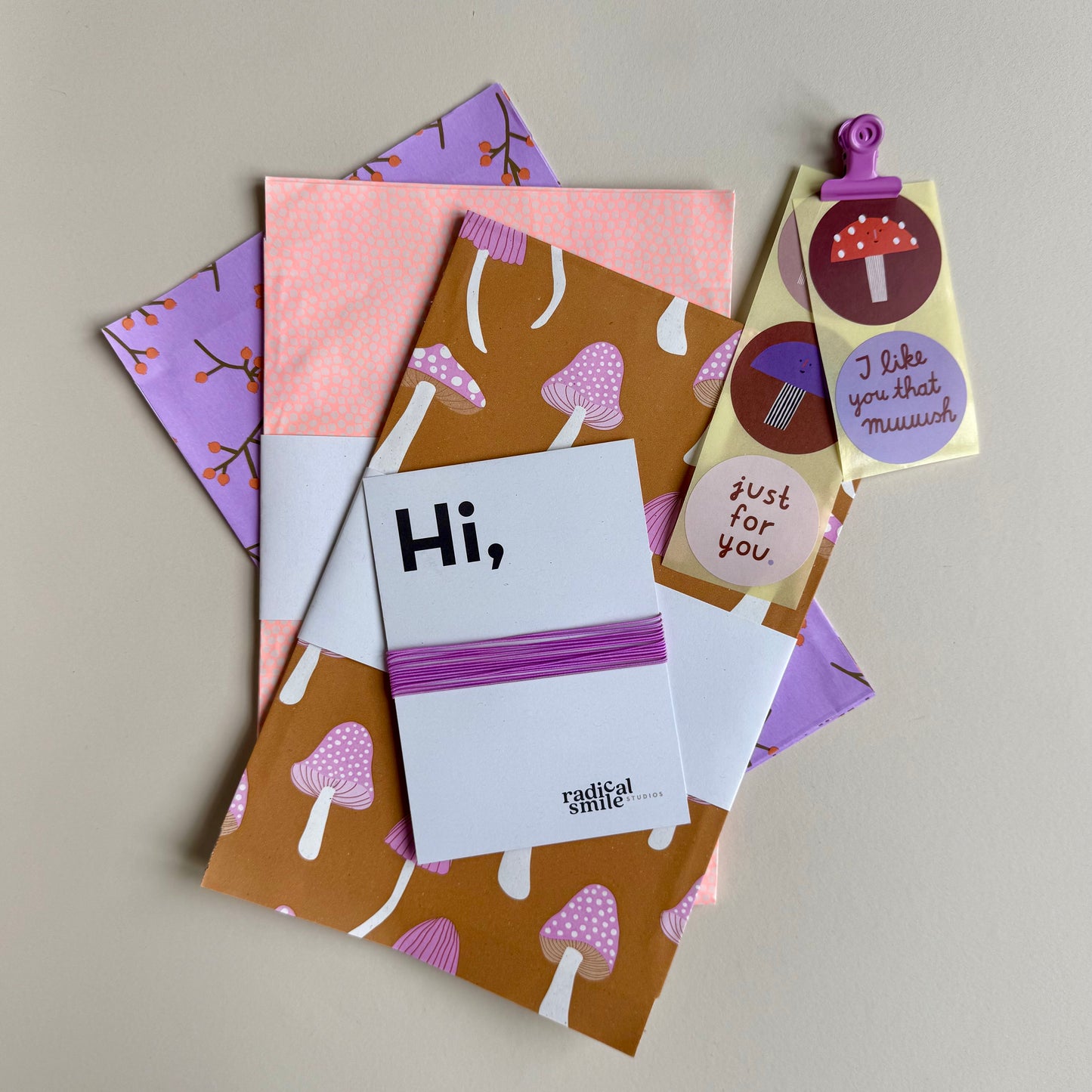 Flatbags - Pilze, cognac/rosa