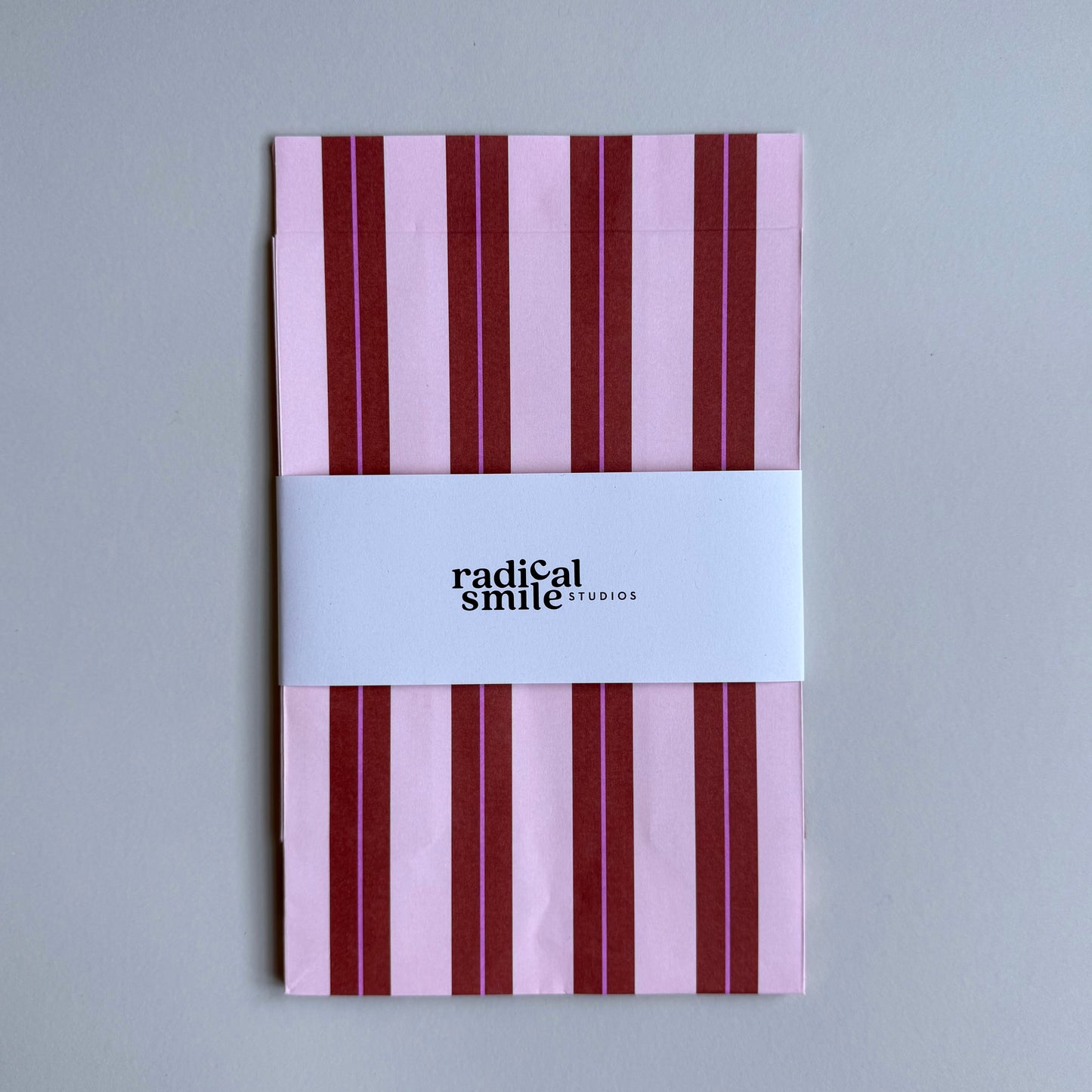 Blockbottombag - Streifen, rosé/cognac/pink
