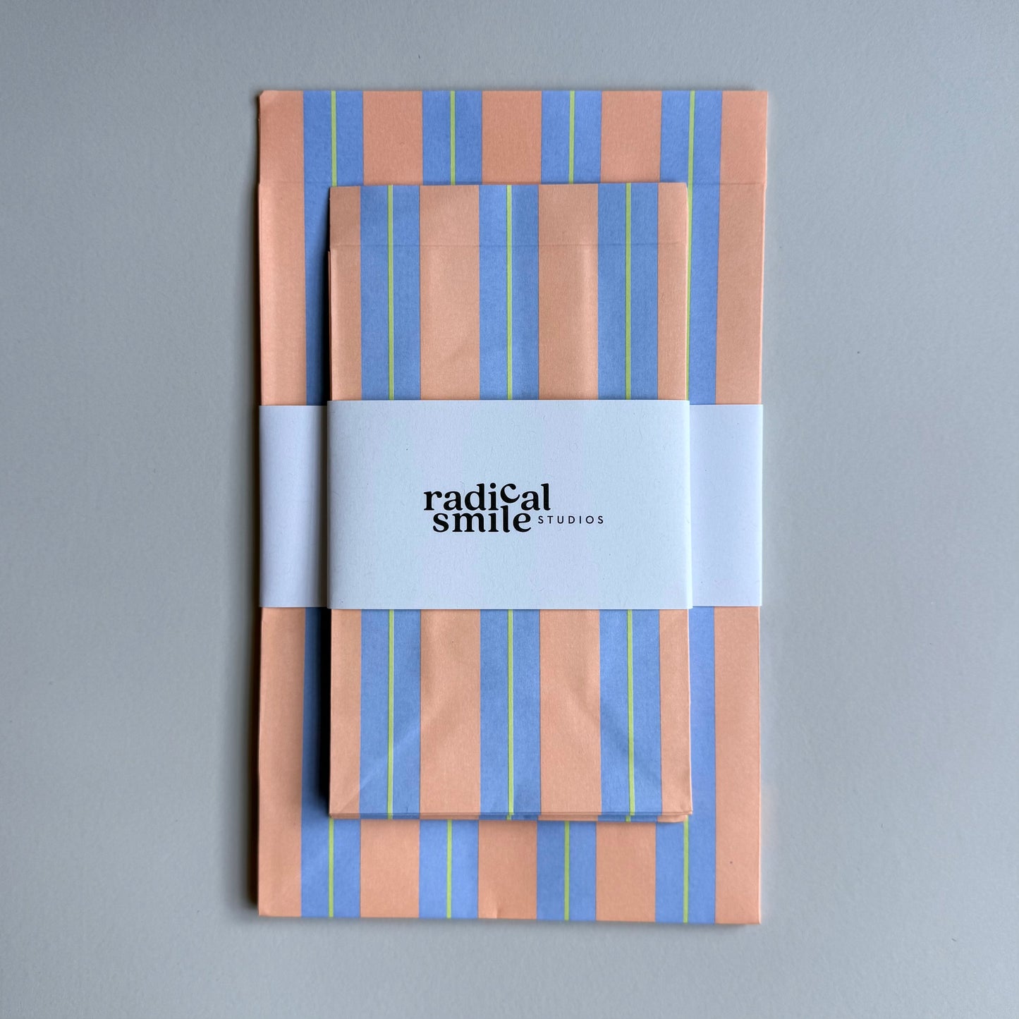 Blockbottombag - Streifen, hellblau/apricot/lime