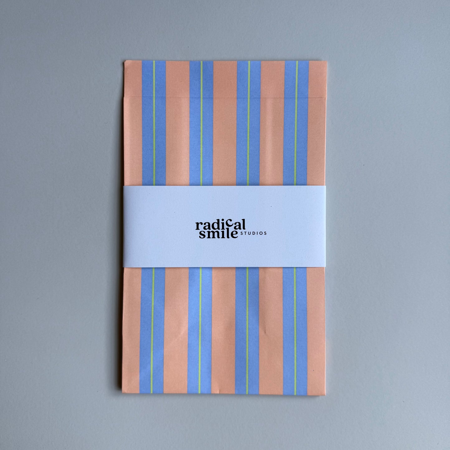 Blockbottombag - Streifen, hellblau/apricot/lime