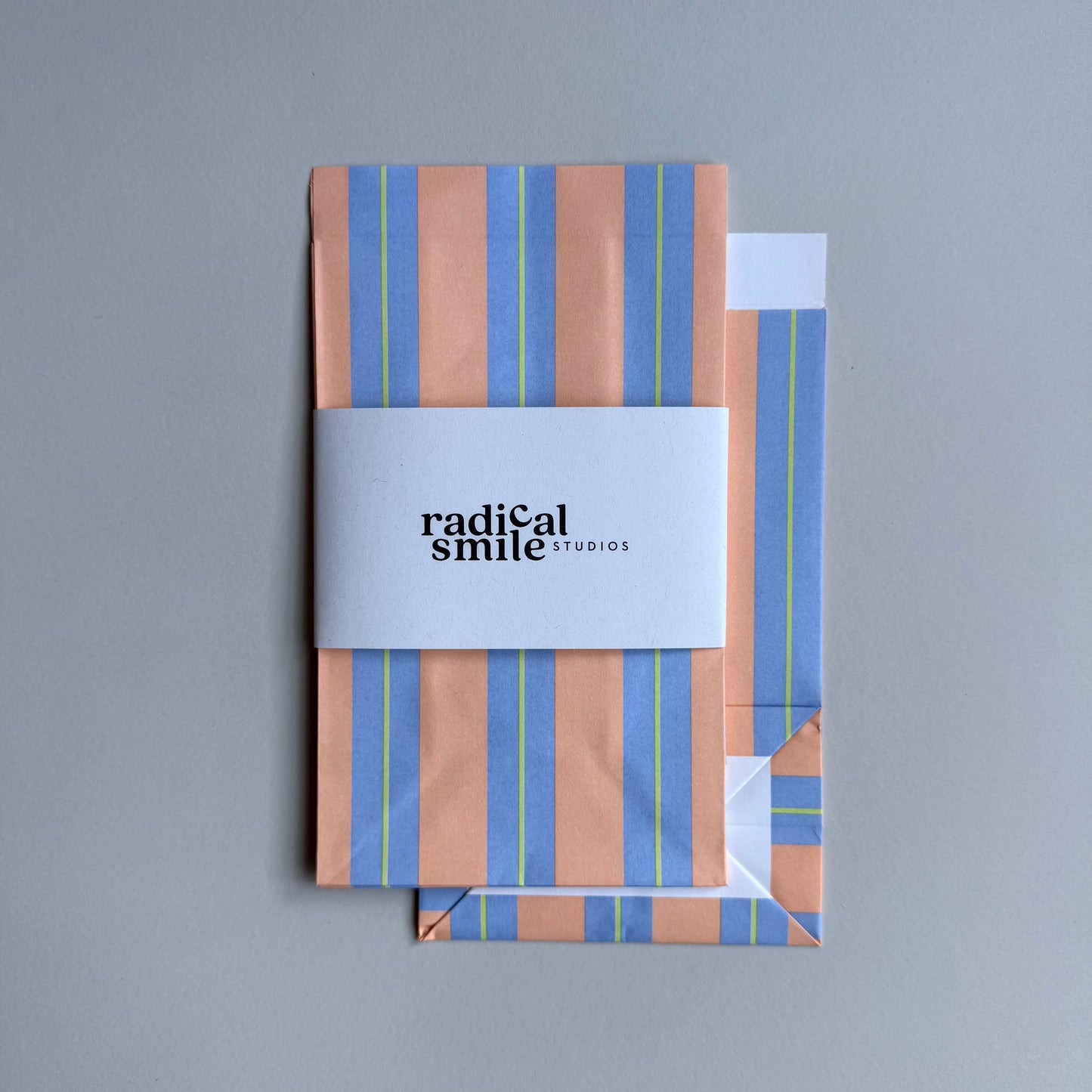 Blockbottombag - Streifen, hellblau/apricot/lime