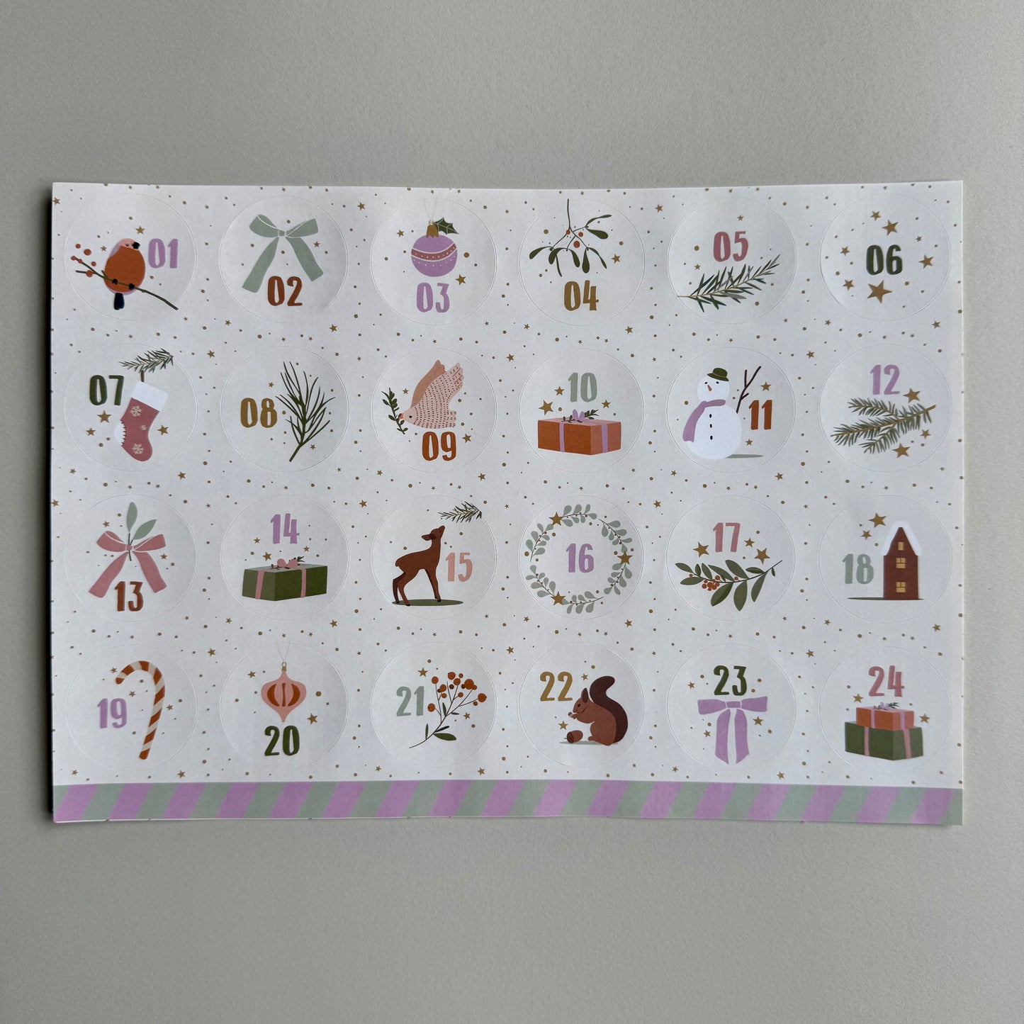 Adventskalender Zahlen Sticker - 24 Stück DINA4