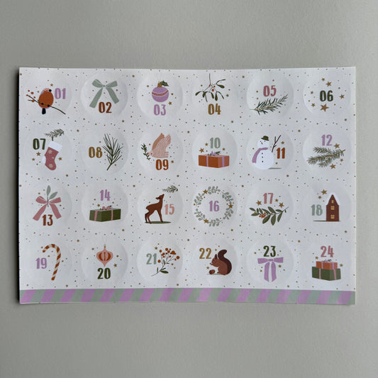 Adventskalender Zahlen Sticker - 24 Stück DINA4