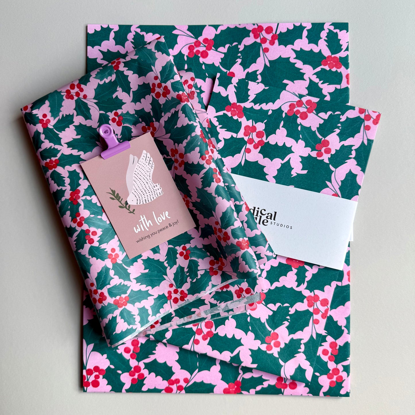 Blockbottombag - Ilex grün/rosa, diverse Größen
