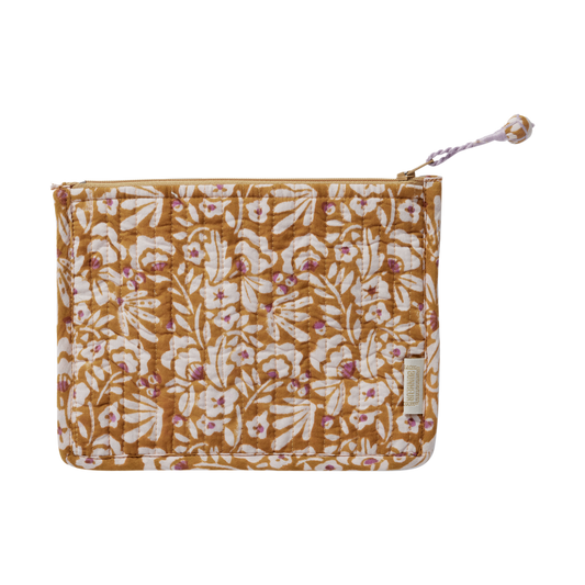 Kleine gesteppte Tasche - Blumenmuster, ocker