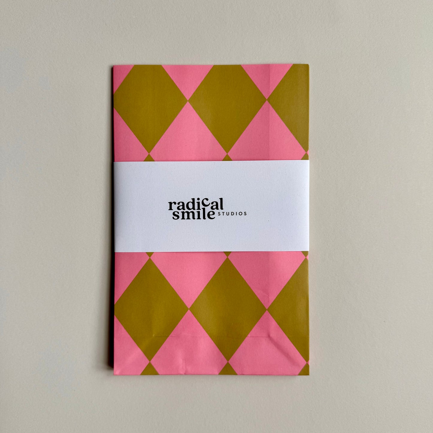 Blockbottombag - Raute, rosa/oliv