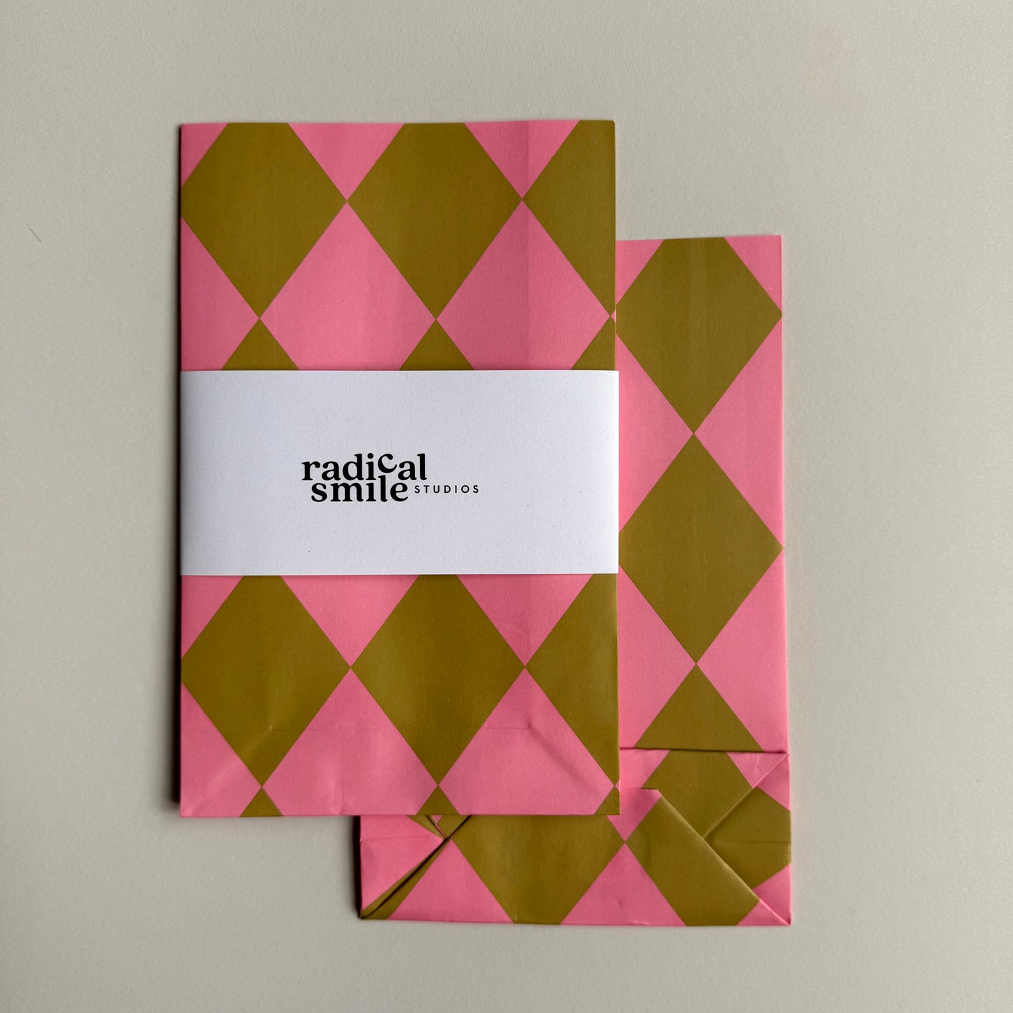 Blockbottombag - Raute, rosa/oliv